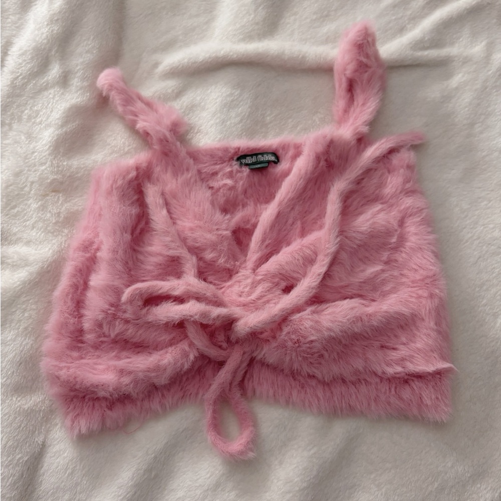 Target Fuzzy Pink Tie-Front Top